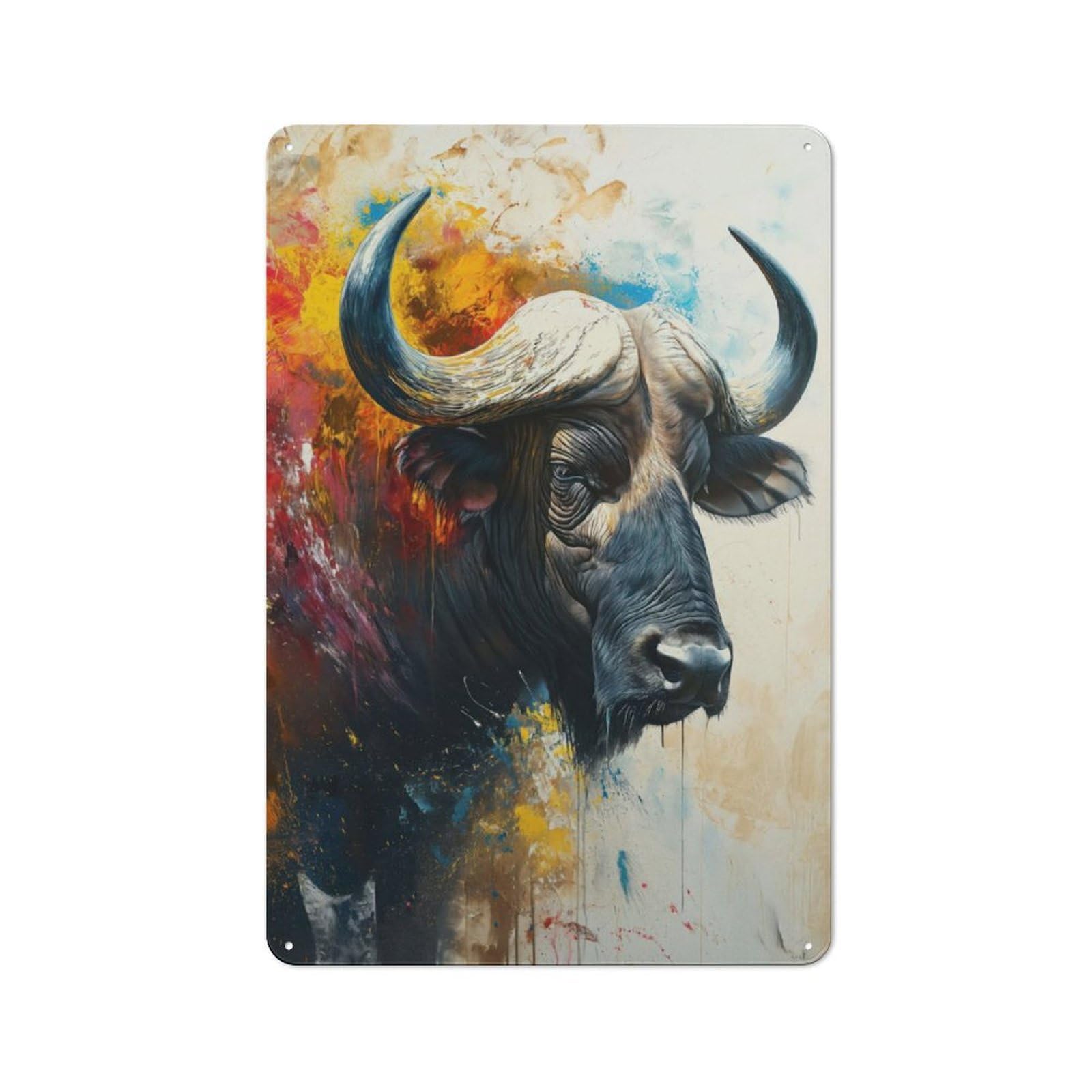 Junmoney The Sacred Water Buffalo Metal Wall Art Sign With Design 30X20cm, Modern Retro Urban Room Decor For Workspace, Cafe, Hallway Or Garage