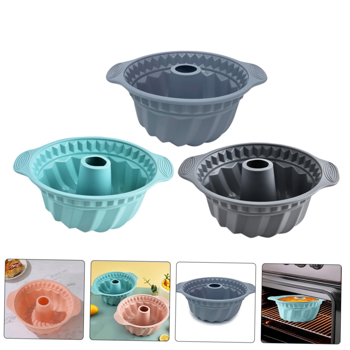 Mikikit 3piezas Molde Redondo De Silicona Antiadherente para Hornear Molde para Pasteles De Tubo Acanalado Herramientas para Hornear Pasteles para Mousse De Casa