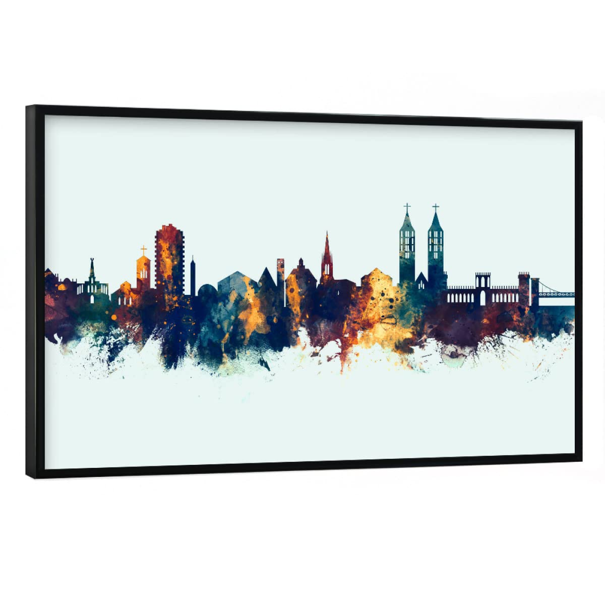 artboxONE Poster mit schwarzem Rahmen 90x60 cm Städte Kassel Germany Skyline Winter - Bild Kassel