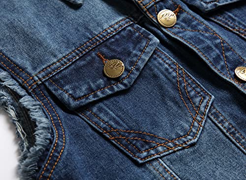 Image of Denim Vest Men Lapel Sleeveless Slim Fit Retro Ripped Casual Jean Vest for Men's