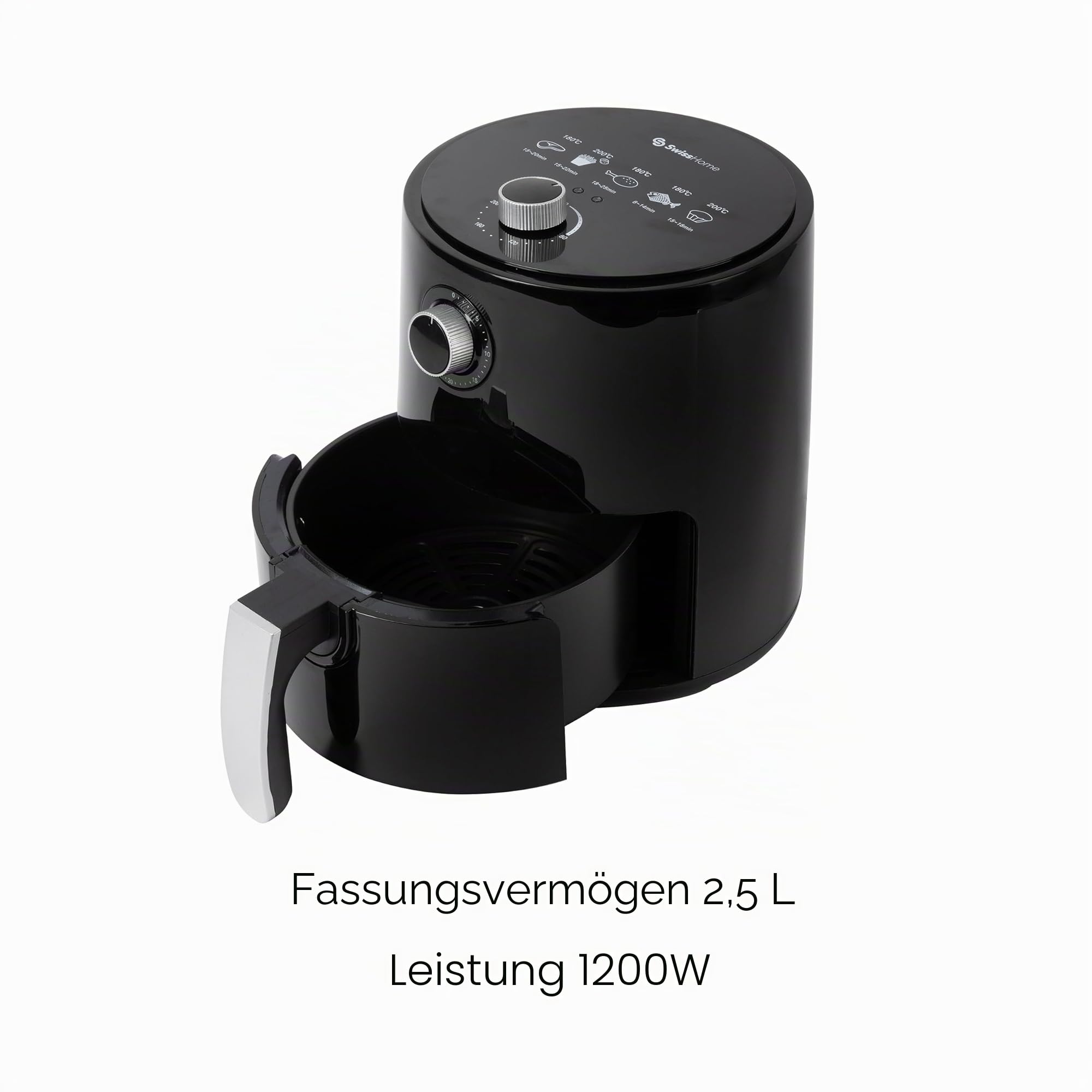Z SwissHome PETIT - Heißluftfritteuse 2.5L 1200W - Temperatur 80-200°C - Timer 30 Min - Herausnehmbarer Korb - Fritteuse ohne Öl… – Ansicht 2
