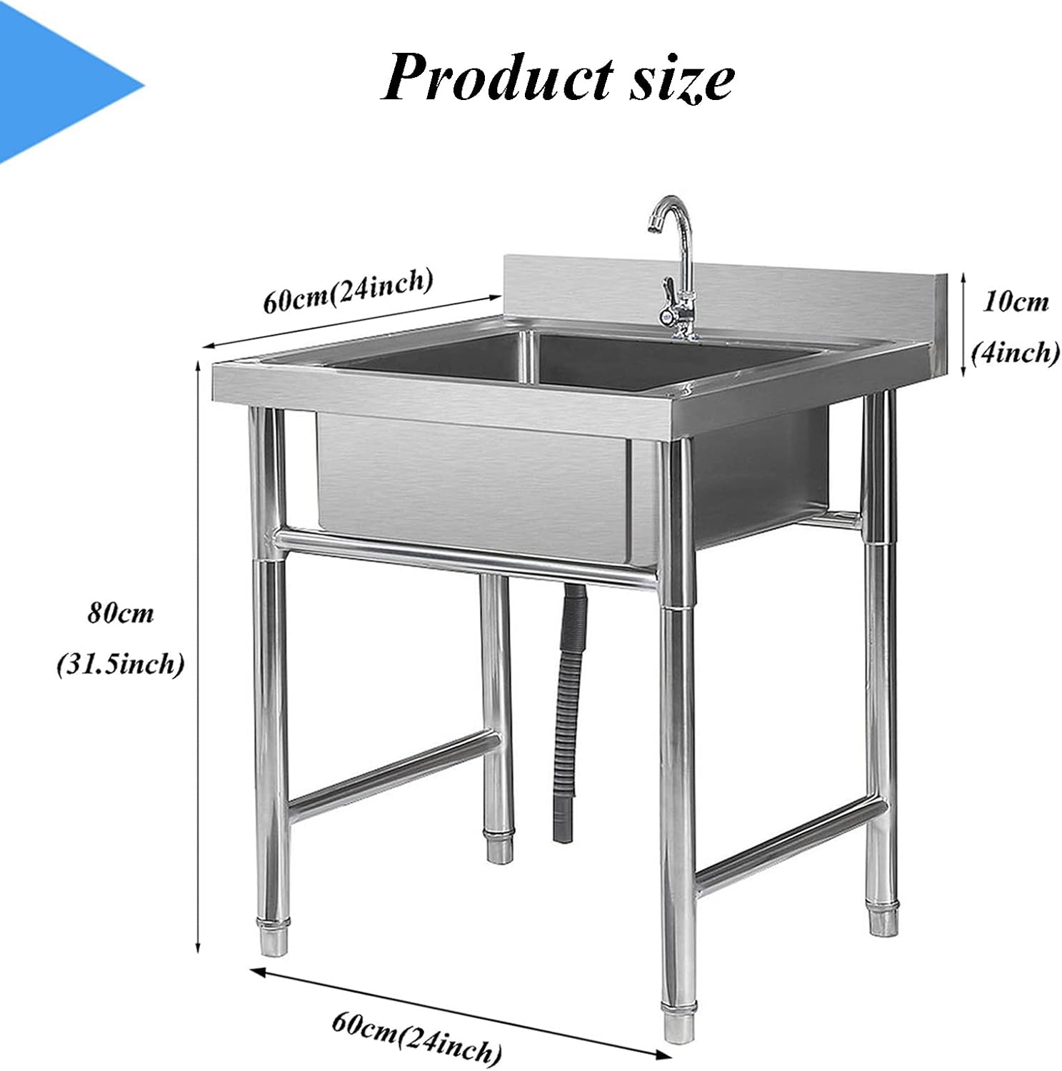 Utility Sink Laundry Tub Large Free Standing Commercial Kitchen Sink Wash Station Heavy Duty Slop Sinks for Outdoor Indoor, Washing Room, Basement, Garage or Shop