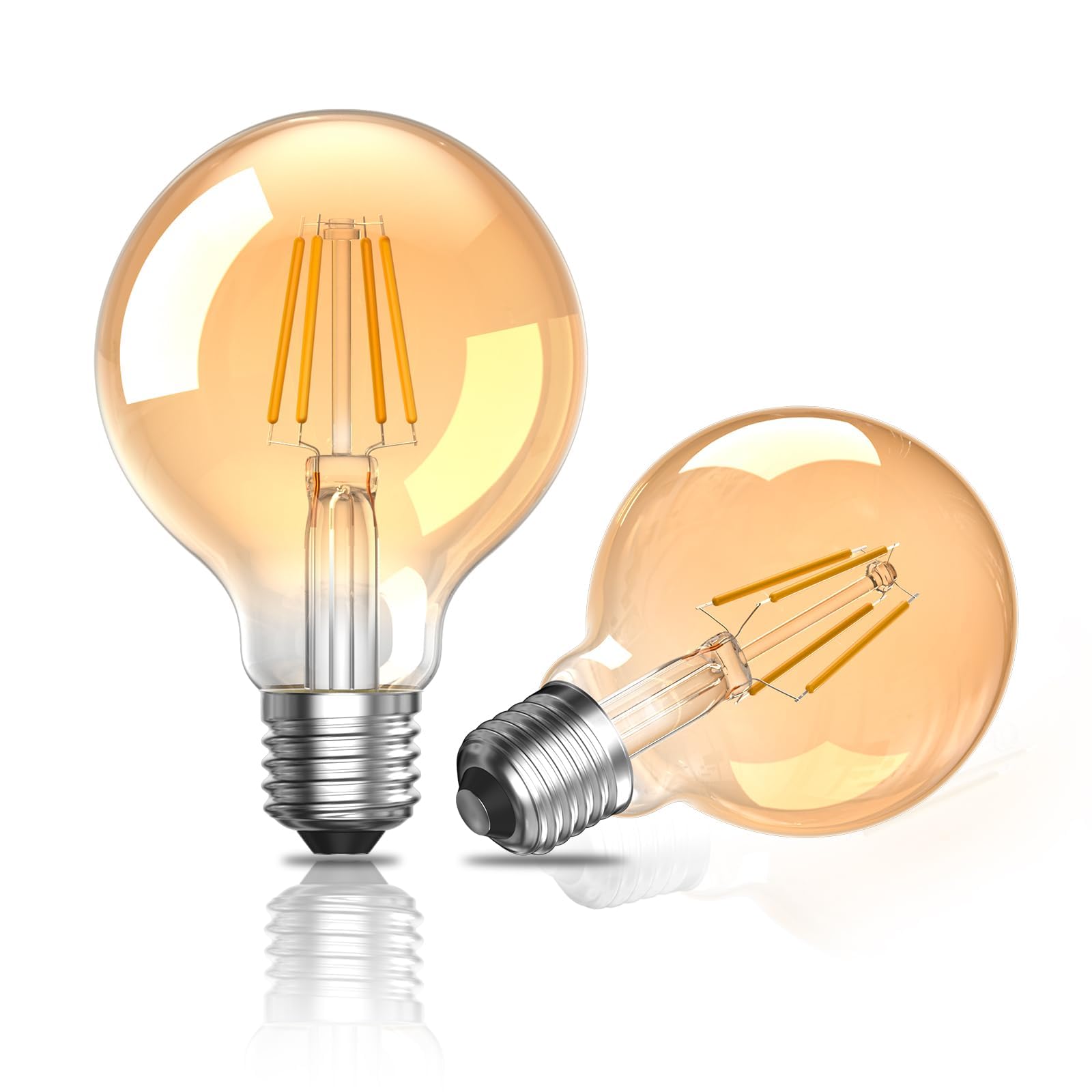 E27 Screw Bulb Warm White 2700k,4W E27 LED Vintage Edison Light Bulb Amber Filament Bulb, 40W Equivalent,G80 Edison Screw Globe Retro LED Bulb for Pendants (Non-Dimmable,2-Pack)