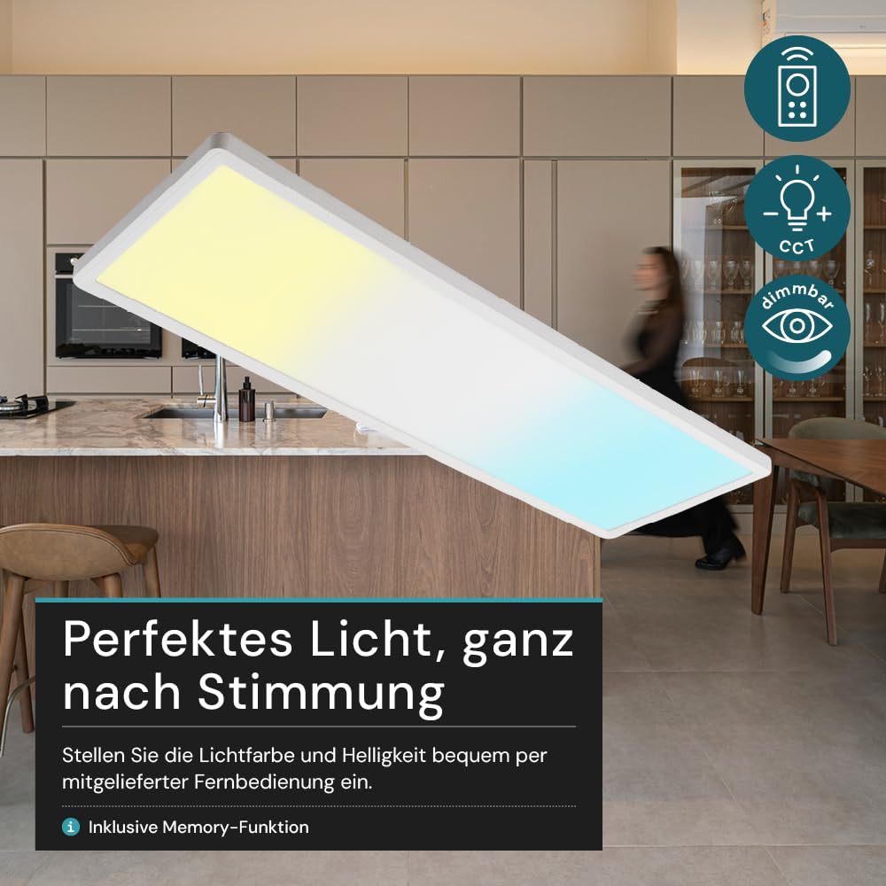 LUXULA 5er Pack LED Panel 58x20 cm Weiß, 24W 2200lm, IP44 Feuchtraum, LED Deckenleuchte dimmbar mit Fernbedienung, Deckenpanel dimmbar, Deckenleuchte flach rechteckig, Deckenlampe Badezimmer
