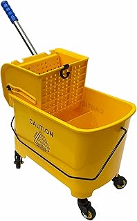 INTSUPERMAI Commercial Mop Bucket with Wringer 21 Quart / 20 L Capacity Down Press Mop Bucket with Wringer Handle Wheels for Floor Cleaning Mopping