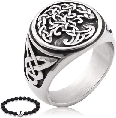 Stainless Steel Yggdrasil Tree of Life Ring Celtic Knot Jewelry Irish Triquetra Accessories Men Women