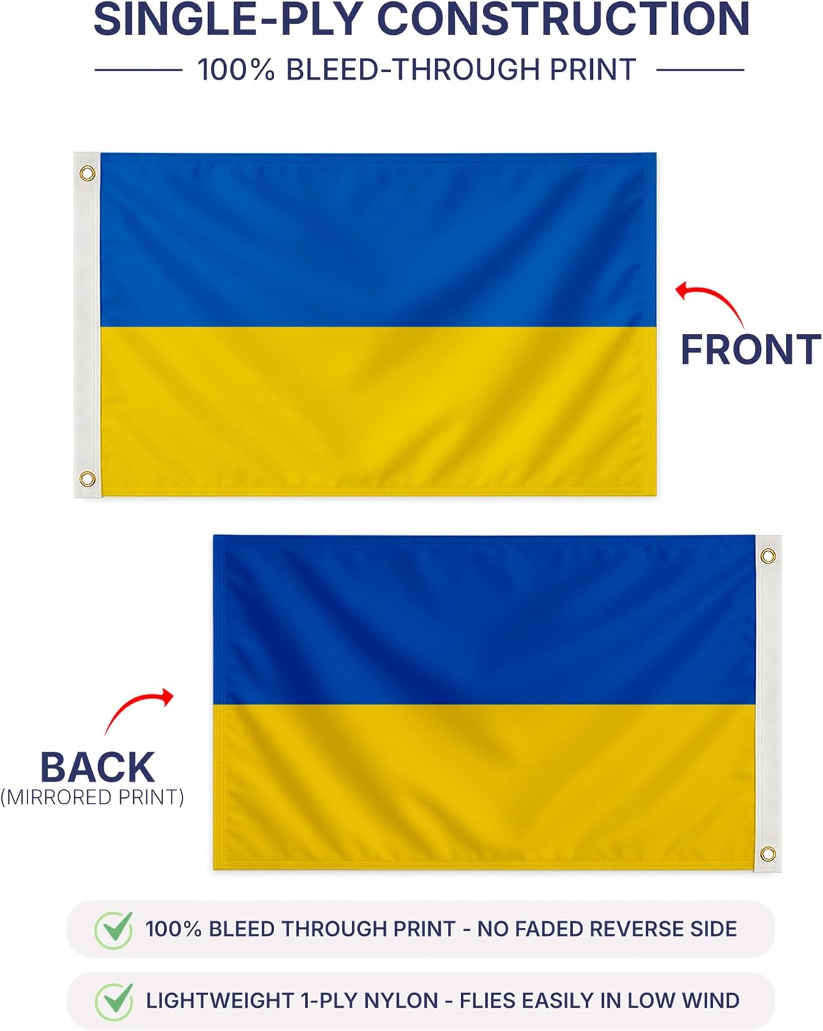 AGAS Ukraine Flag Country 2x3 Ft Outdoor Flagpole 200D Nylon Canvas Header 2 Brass Grommets Double Stitched Fade Resistant Display