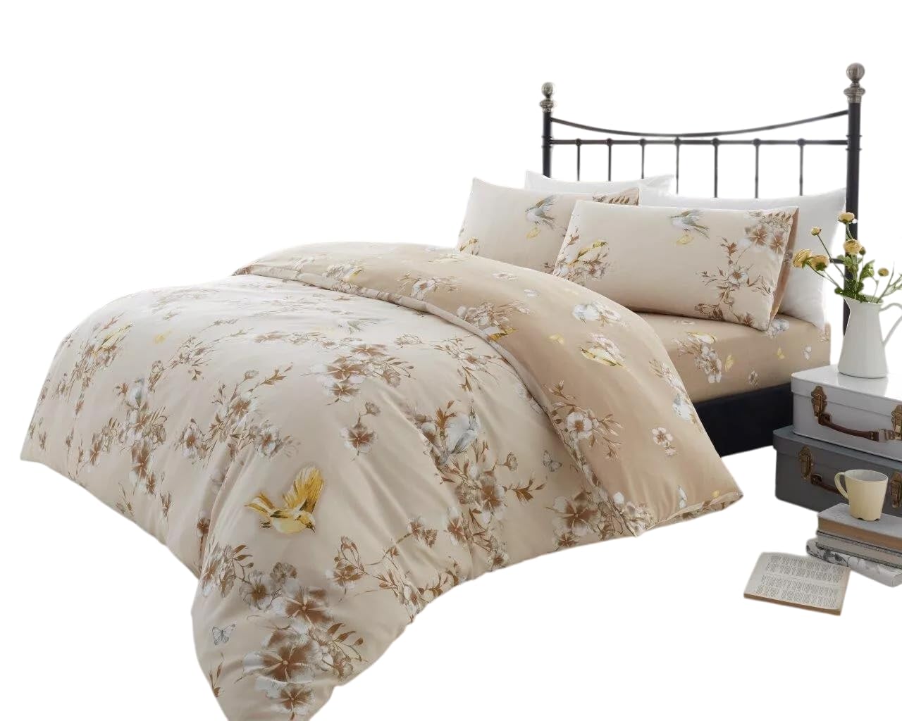 NIMORA Birdie Blossom Luxury Reversible Duvet Cover Set – Soft Floral Quilt Bedding Set in Single, Double, King, Super King (Double)