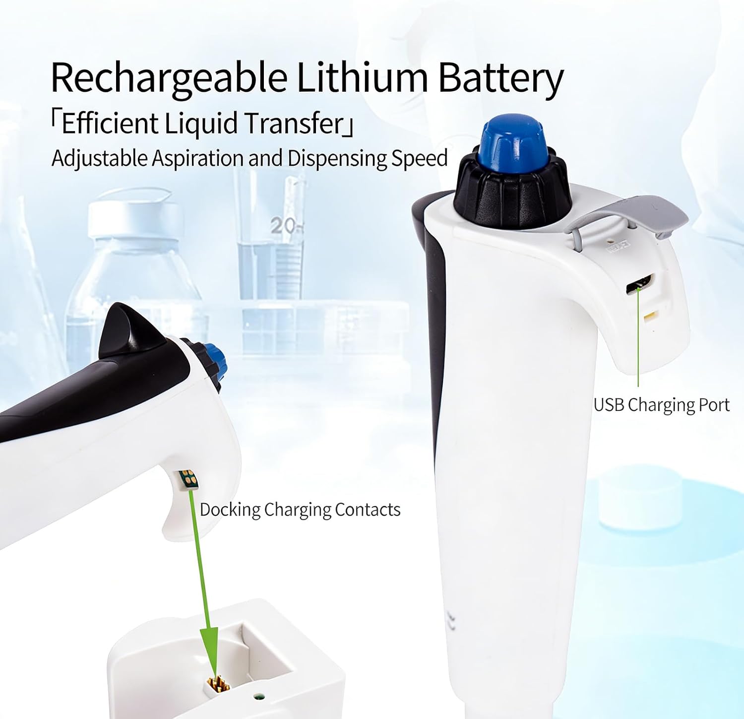 Lab Electric Pipette, Digital Pipettors, Clear Display and Control, 0.5-10μL to 100-1000μL, Automatic Calibration, Pipetting/Dispensing/Dilution, for Biochemical Lab