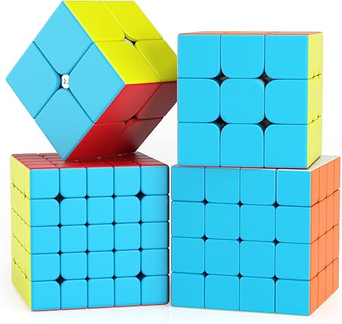 Miniatura 8 de Vdealen Juego de cubos de velocidad 2 x 2 3 x 3 4 x 4 5 x 5 pulgadas paquete de cubos mágicos brillantes rompecabezas de cubo con embalaje de regalo