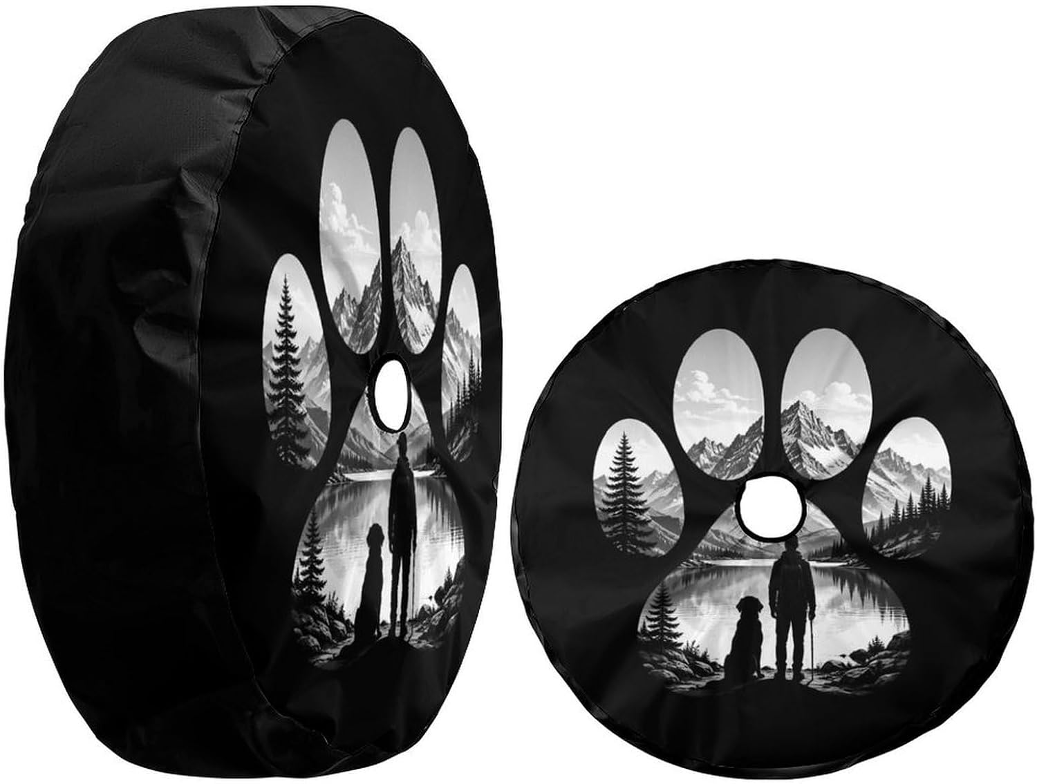 Mountain Dog Paw Print Spare Tire Cover with Backup Camera Hole Waterproof Dust-Proof UV Sun Wheel Covers for RV Trailer RV SUV Truck and Many Vehicle 17inch