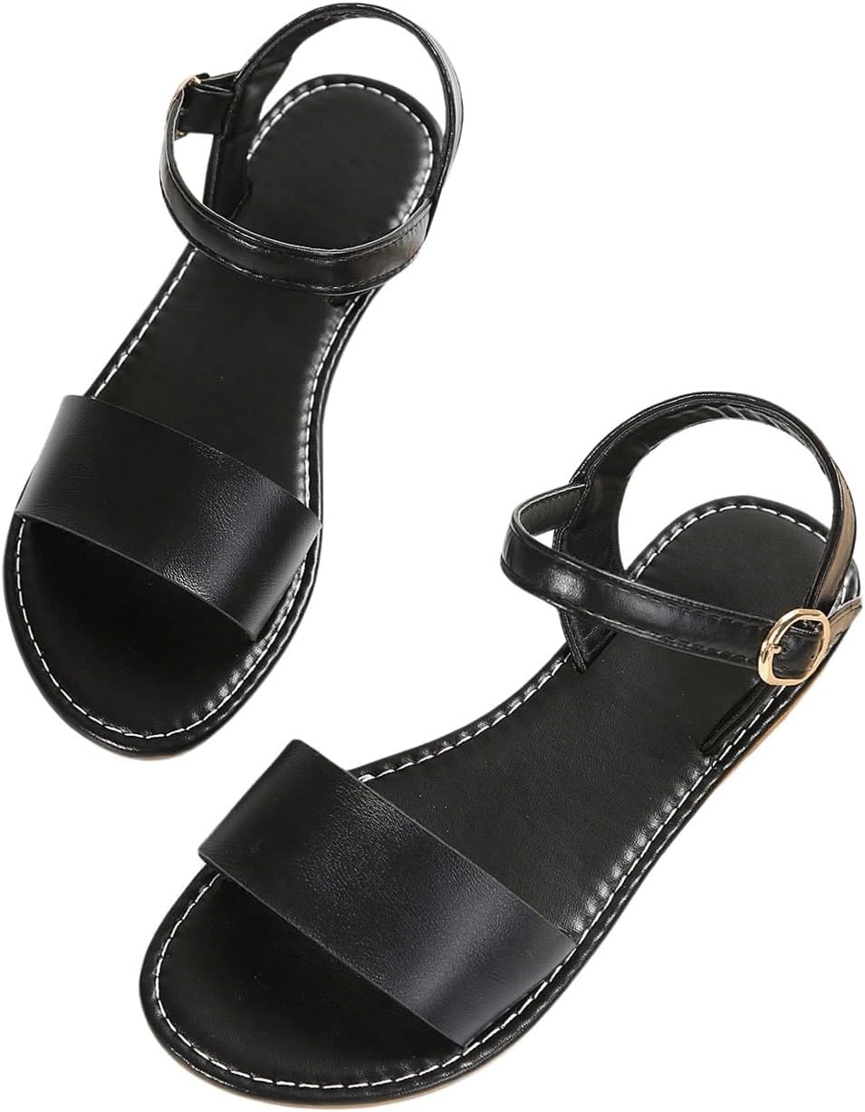 Verdusa Women's One Band Ankle Strap Flat Sandals Open Toe Walking Shoes