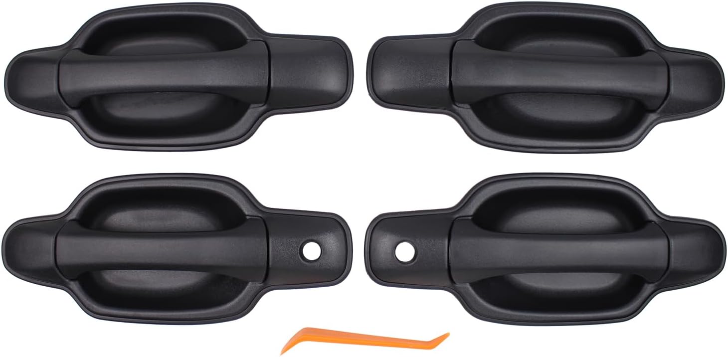 Front Rear Left and Right Black Exterior Door Handles for Chevrolet Colorado for GMC Canyon 2004-2012 Outer Driver and Passenger Side w/Passenger Side Keyhole