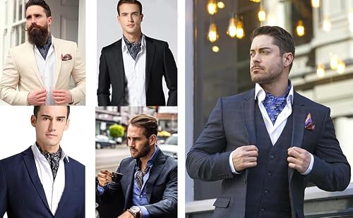 HISDERN Ascot Ties for Men Paisley Sage Green Cravat Ties Jacquard Self Ascots Cravat Scarf Formal Wedding Party