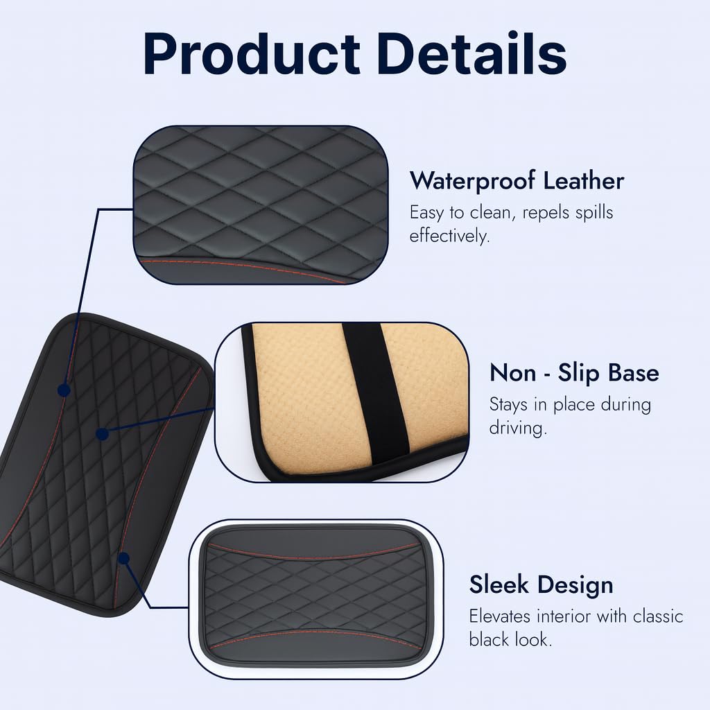 Universal Car Center Console Cushion Pad 19x31cm, Waterproof PU Leather Armrest Cover Protector - Image 3