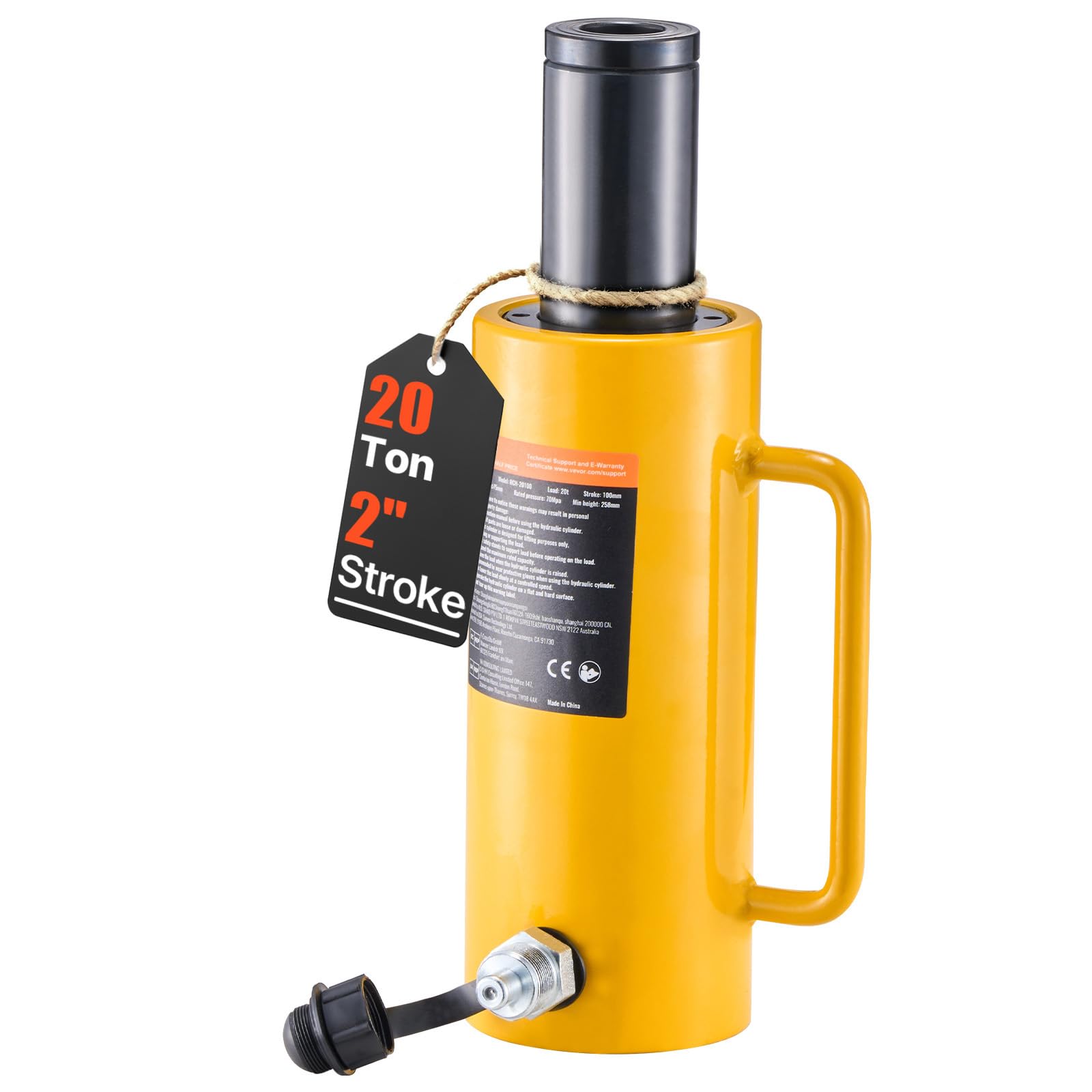 Succebuy Gato hidráulico hueco de cilindro hidráulico de 20T/44000 libras de 100 mm de émbolo para coche/furgoneta/barco/camión/caravana