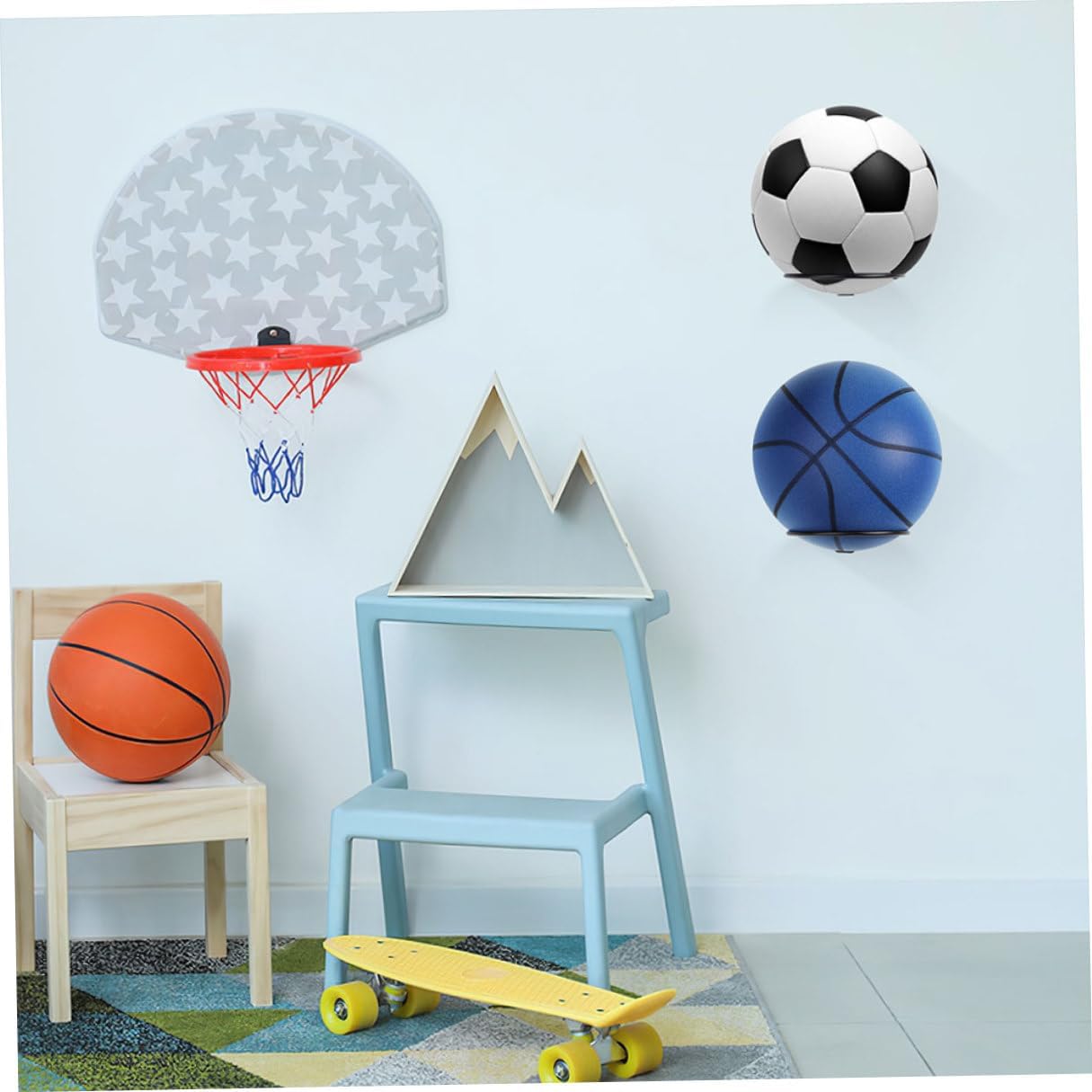 YARNOW 8pcs Wall Mounted Ball Rack Metal Storage Stand for Basketball Volleyball Football Soccer Organizer Space-Saving Sports Equipment Holder for Home Gym