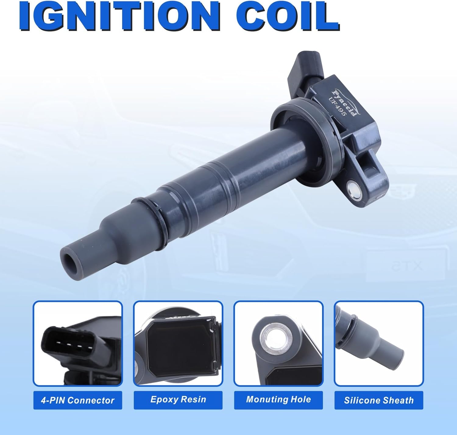 UF495 High-Performance Ignition Coils & Iridium Spark Plugs Set of 4 for Toyota 4Runner/Tacoma/Tundra/FJ Cruiser 4.0L V6 - Replaces 90919-02248