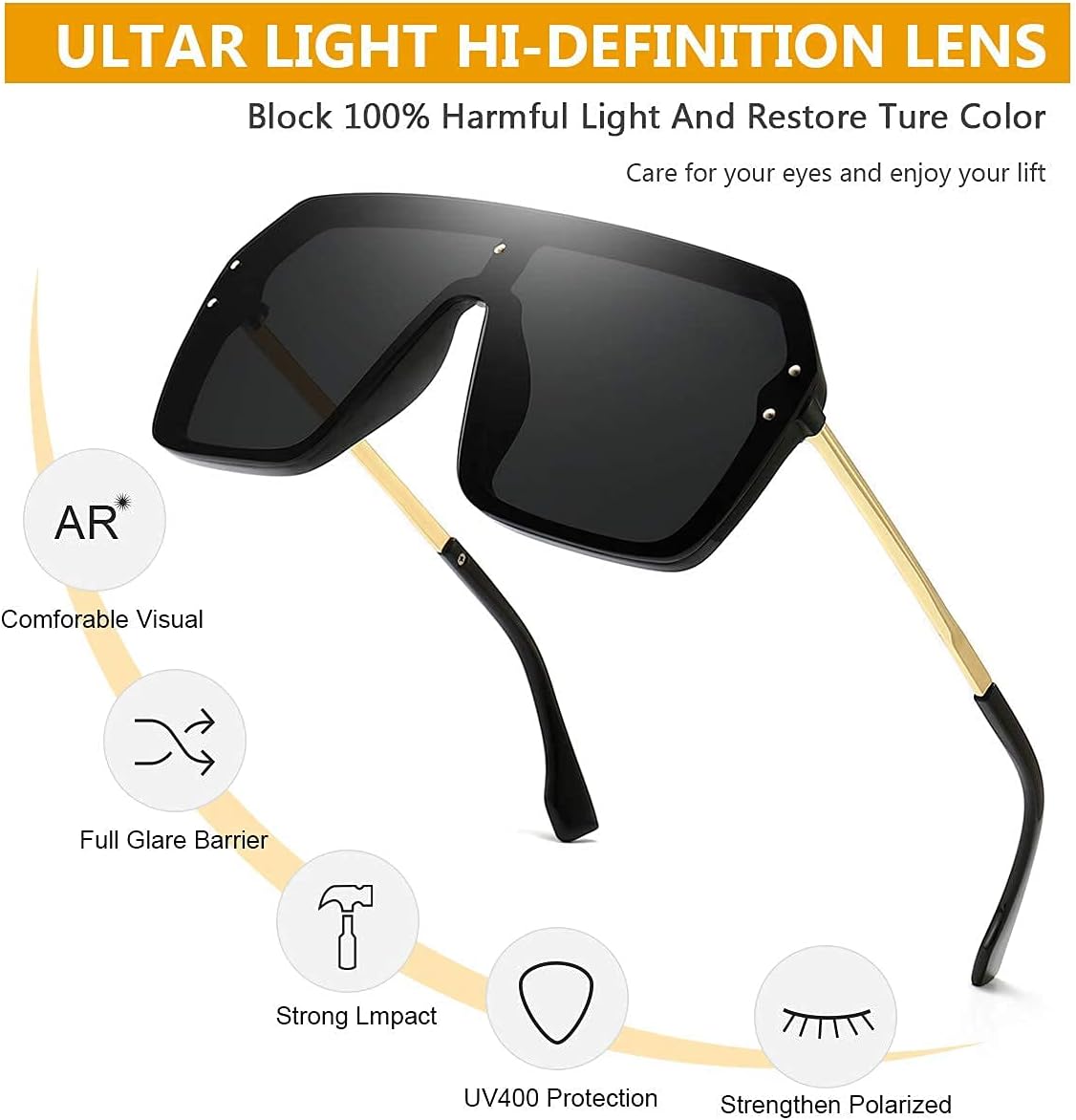 BOJOD Oversized Sunglasses for Women Trendy One Piece Flat Top Rimless Sunglasses Siamese Big Large Shades - Image 3