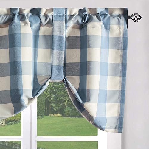 VOGOL Cortinas decorativas para habitación de niñas, cenefa de cortina de ventana pequeña, bolsillo superior de 18 pulgadas de largo, color azul y