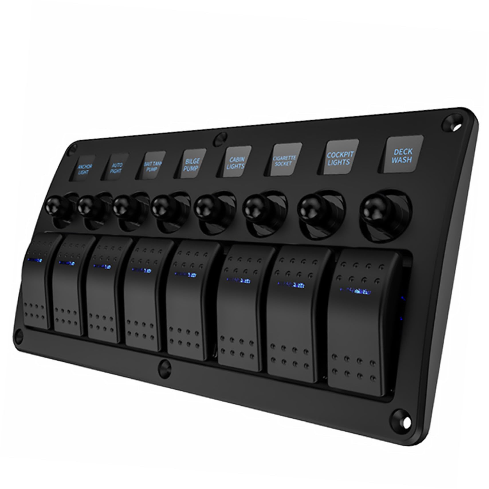 Panel de Interruptores de Barco 8 Posiciones, Control de 8 Aparatos, para Vehículos y Barcos, Panel de Mando 12v/24v