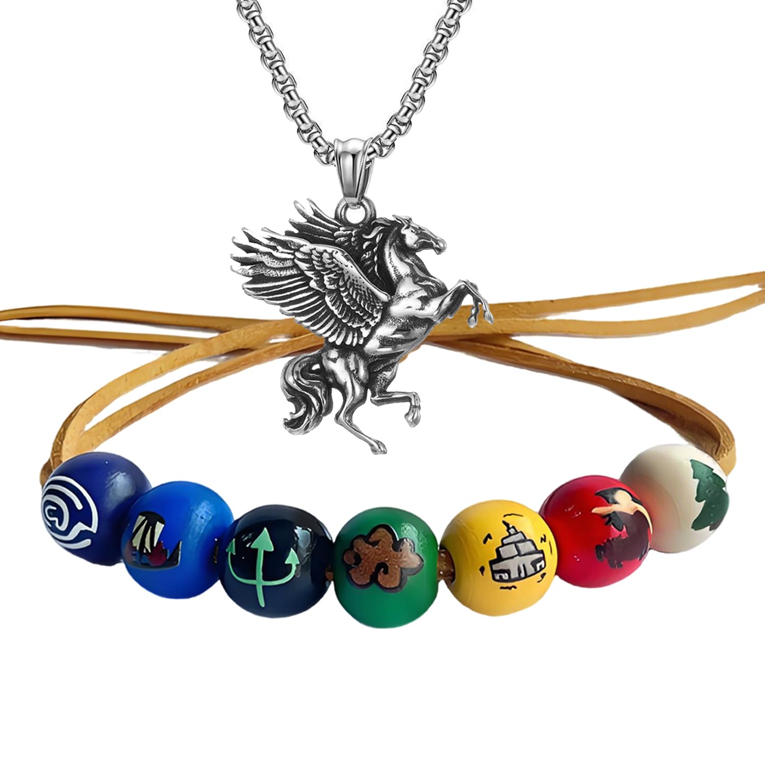 Camp H. Blood Wooden Bead Bracelet Greek Mythology Percy Necklace Cosplay Anime Costume Jewellery Accessory 2 Pcs