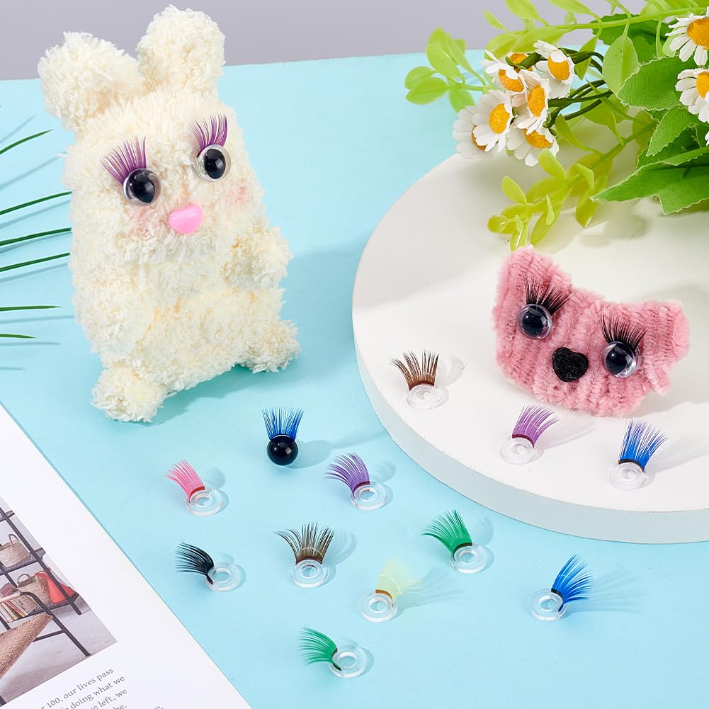 PH PandaHall 42pcs 7 Colors Safety Eyelash, 11mm Stuffed Animal Eyelashes Colorful Crochet Eyelashes Plastic Craft Eye Lashes Amigurumi Eyelash for Puppet Bear Teddy Bunny DIY Arts Crafts Making