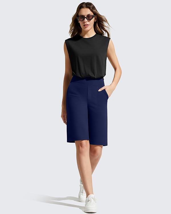 G4Free Dress Shorts for Women Summer Casual Lounge Bermuda Shorts with Pockets High Waist Knee Length Pull On Short Trousers (Royal Blue,S) by G4Free - Used condition - Image 5