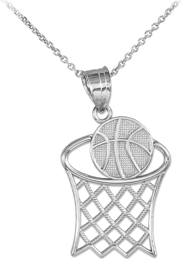 .925 Sterling Silver Basketball Hoop Sports Charm Pendant Necklace with Rolo Chain and Pendant only