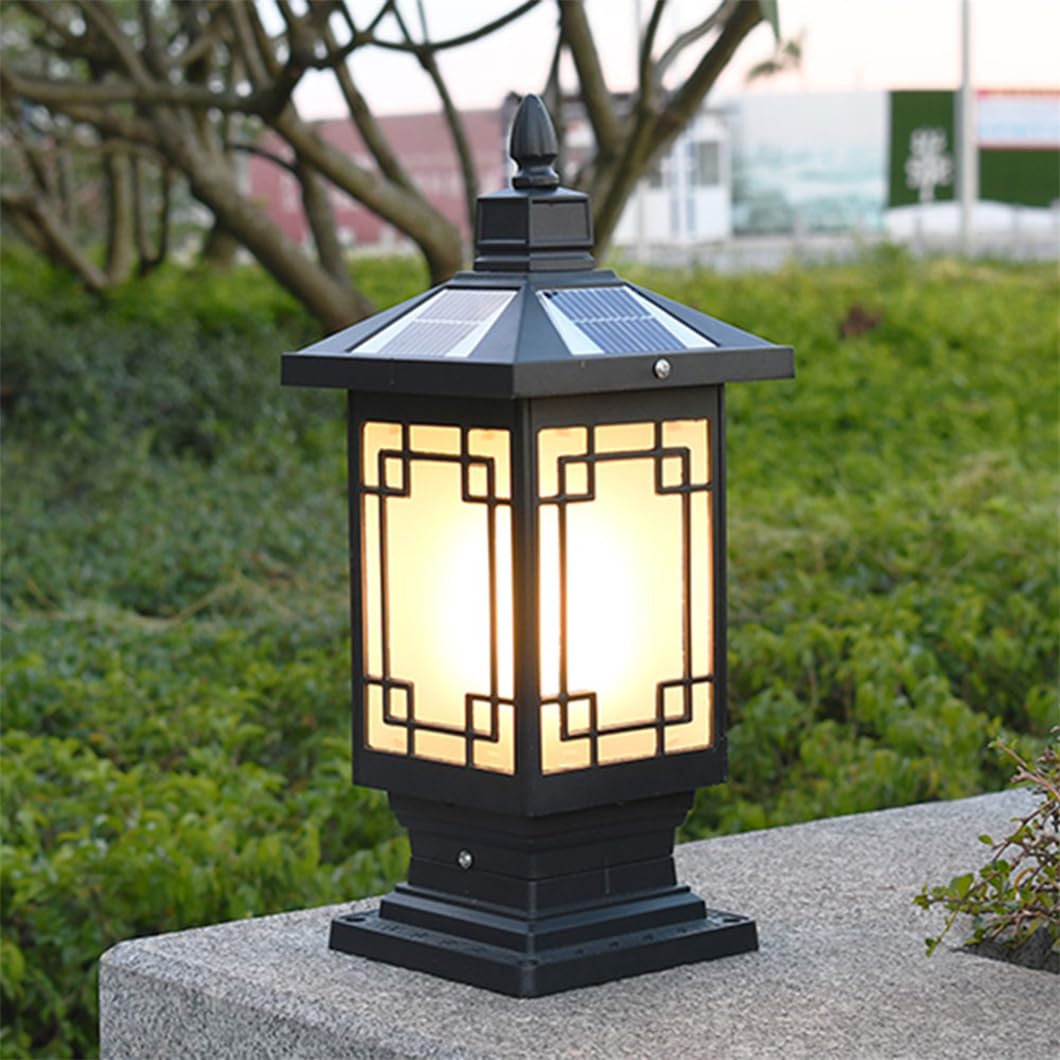 Zewnętrzna lampa solarna LED, lampa słupkowa, 1-pak, odlewana aluminiowa, lampa solarna ze szkłem, na zewnątrz, czarna, zasilana energią słoneczną, słupek ogrodzeniowy, do ogrodu, na słup