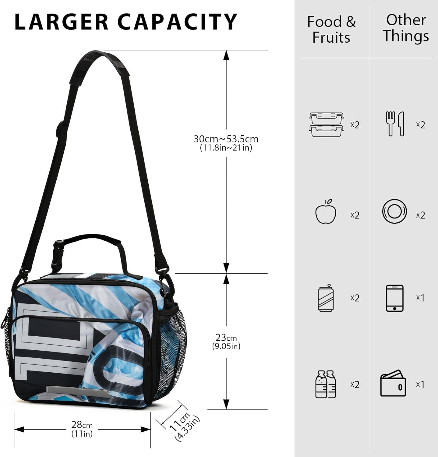 Jersey 10 Lunch Bag for Women Men Soccer World Cup Insulated Cooler Tote Bag with Adjustable Shoulder Strap Large Capacity Reusable Leakproof Picnic Lunch Box Outdoor for Adult Office