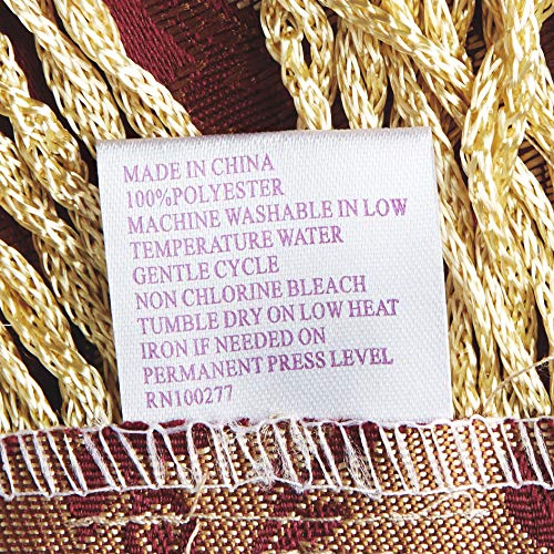 Violet Linen Luxury Damask Floral Design, Polyester Jacquard, With Fringes, Burgundy, 60 Inch Round, Seats 4 Pepole, Tablecloths #TOP2