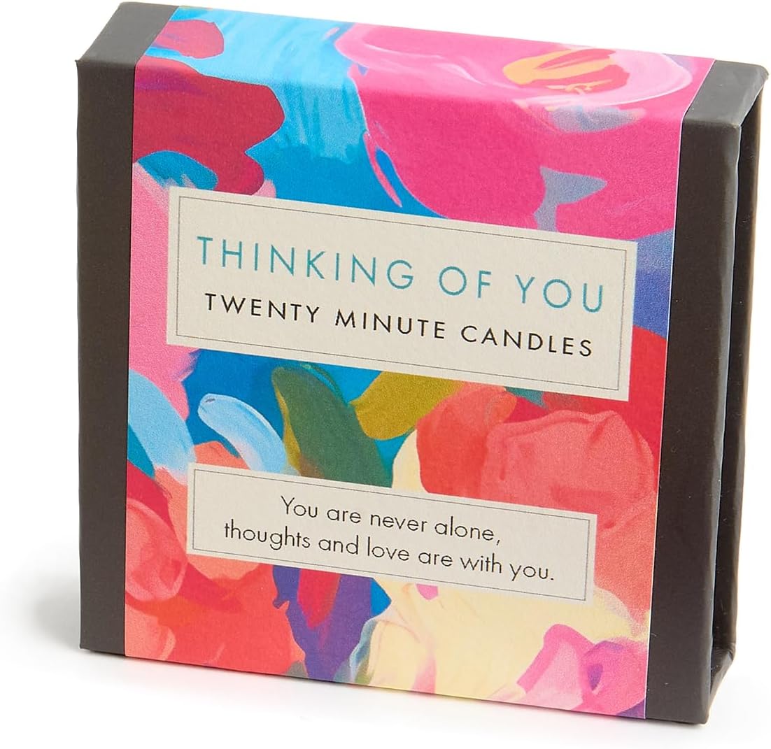 Signature Collection - Thinking of You Candle Set (Abstract) by Cotton & Grey - 12 Pure Beeswax Twenty Minute Candles with Ceramic Holder for Sympathy Gift, Relaxation and Mindfulness