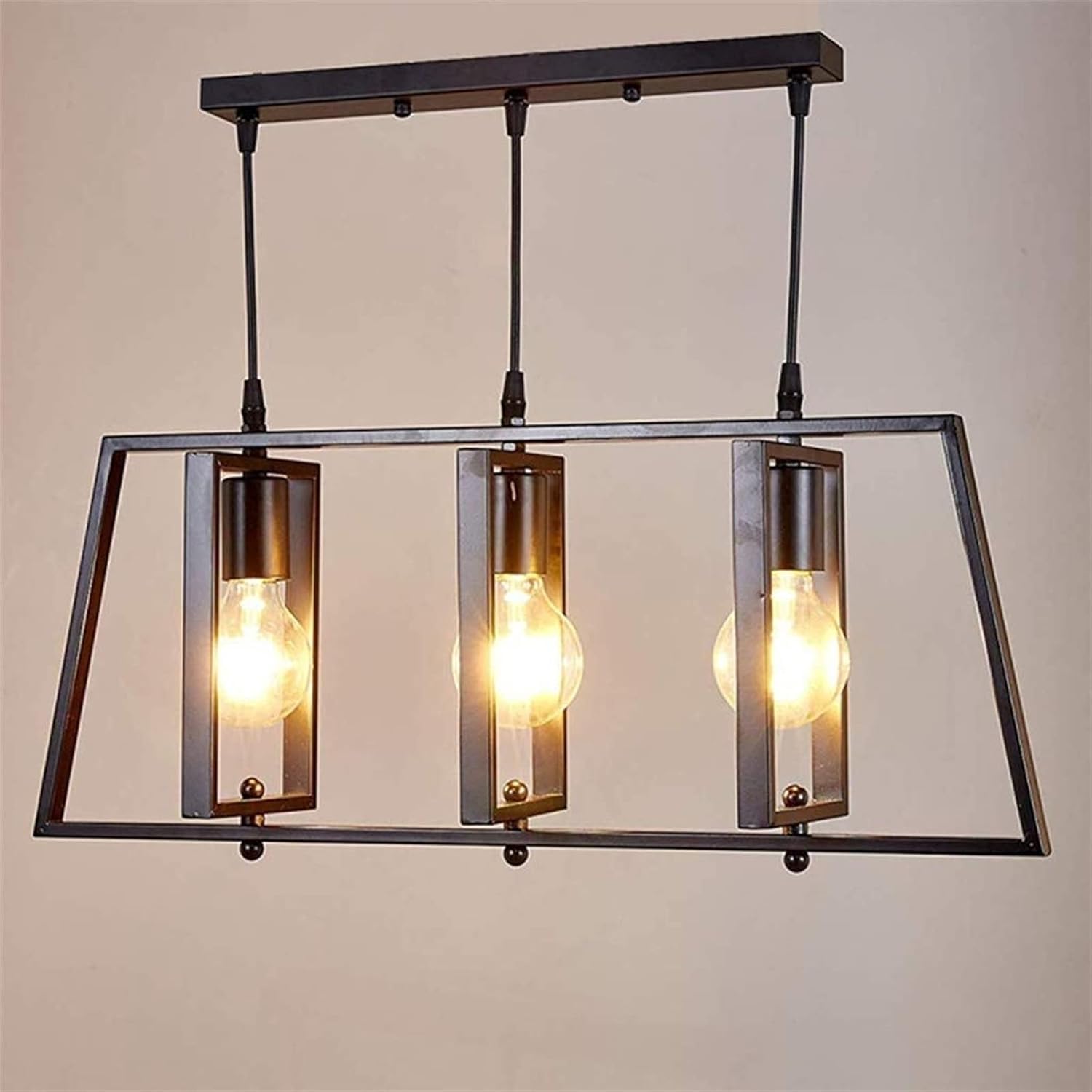 Lustre industriel îlot de cuisine suspension métal rustique vintage noir