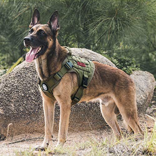 OneTigris Hundegeschirr, FIRE WATCHER Taktische Geschirr Sicherheitsgeschirr Hunde Hundeweste mit 1 Griffe und 2 D-Ring 1000D Nylon (L, Grün)
