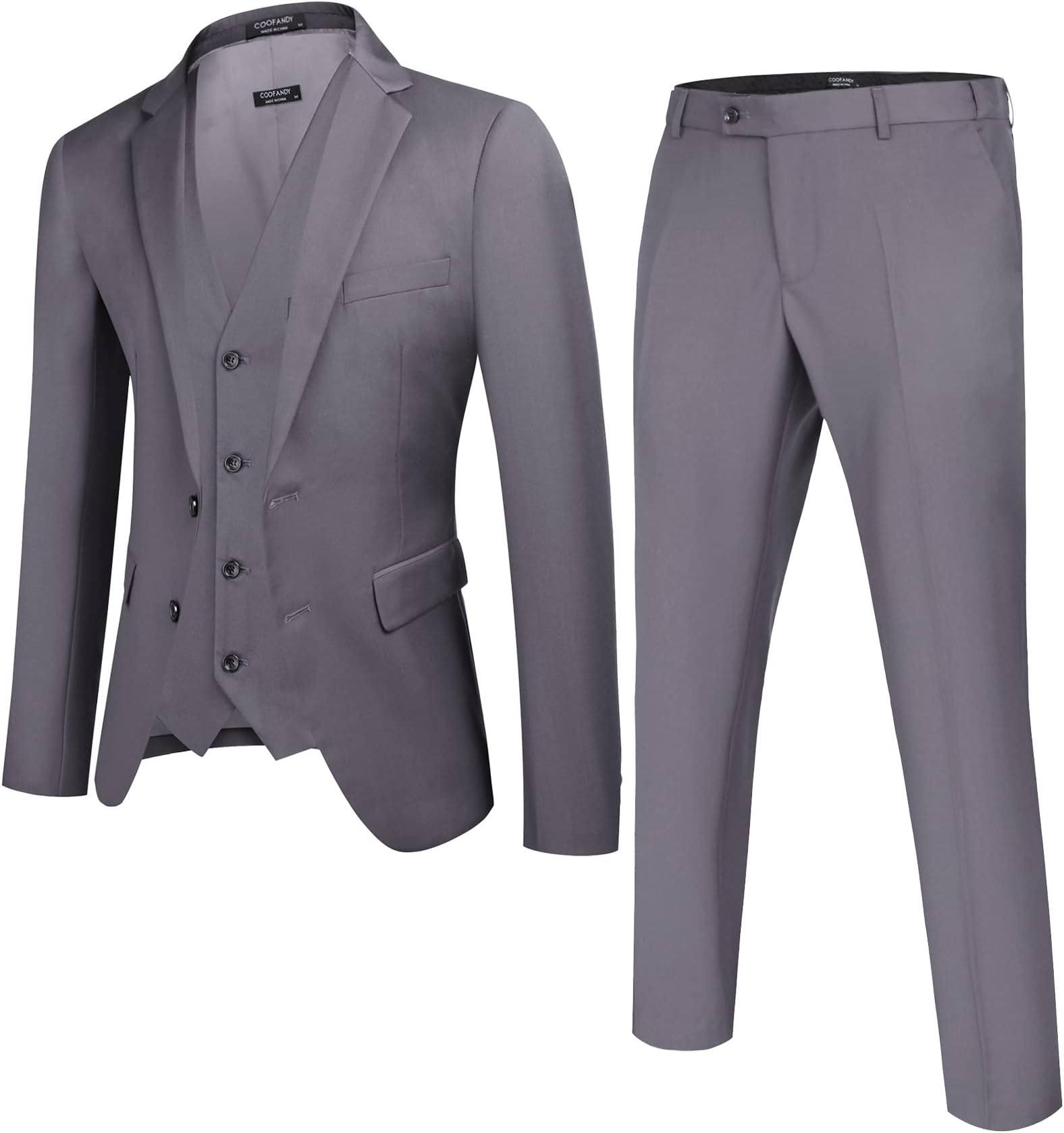 COOFANDYMen's 3 Pieces Slim Fit Suits Classic Solid Jacket Vest Pants Two Button Blazer for Business Wedding Party