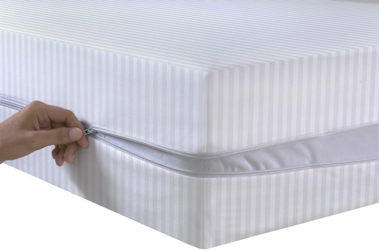 Soft Satin Stripe Anti Bed Bug Zipper Closure Mattress Cover 30 cm Deep Anti Dust Matress Protector Full Encasement