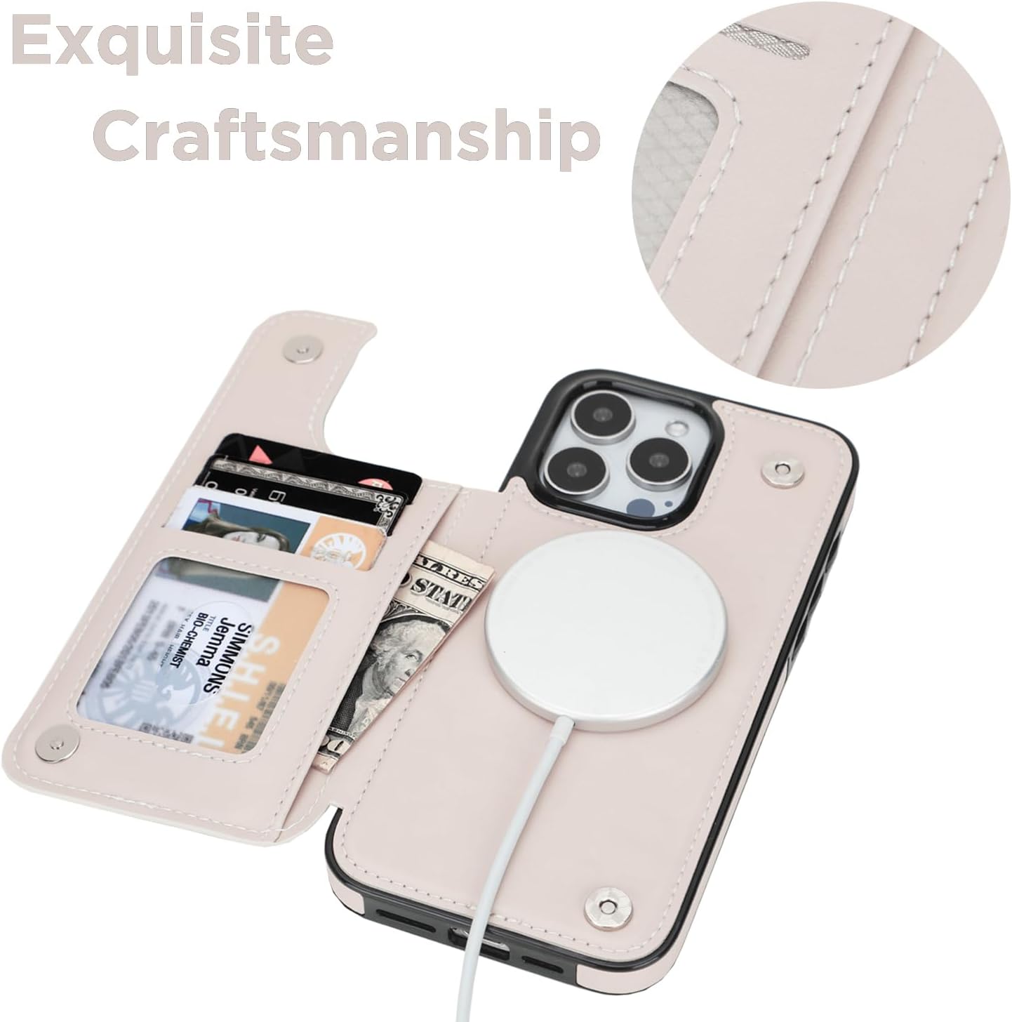 uCOLOR for iPhone 15 Pro Max 6.7" Wallet Case Magsafe with Card Holder Slot【Compatible with MagSafe】 Folio Flip PU Leather Double Magnetic RFID Design (Pastel Check Vibes) - Image 4