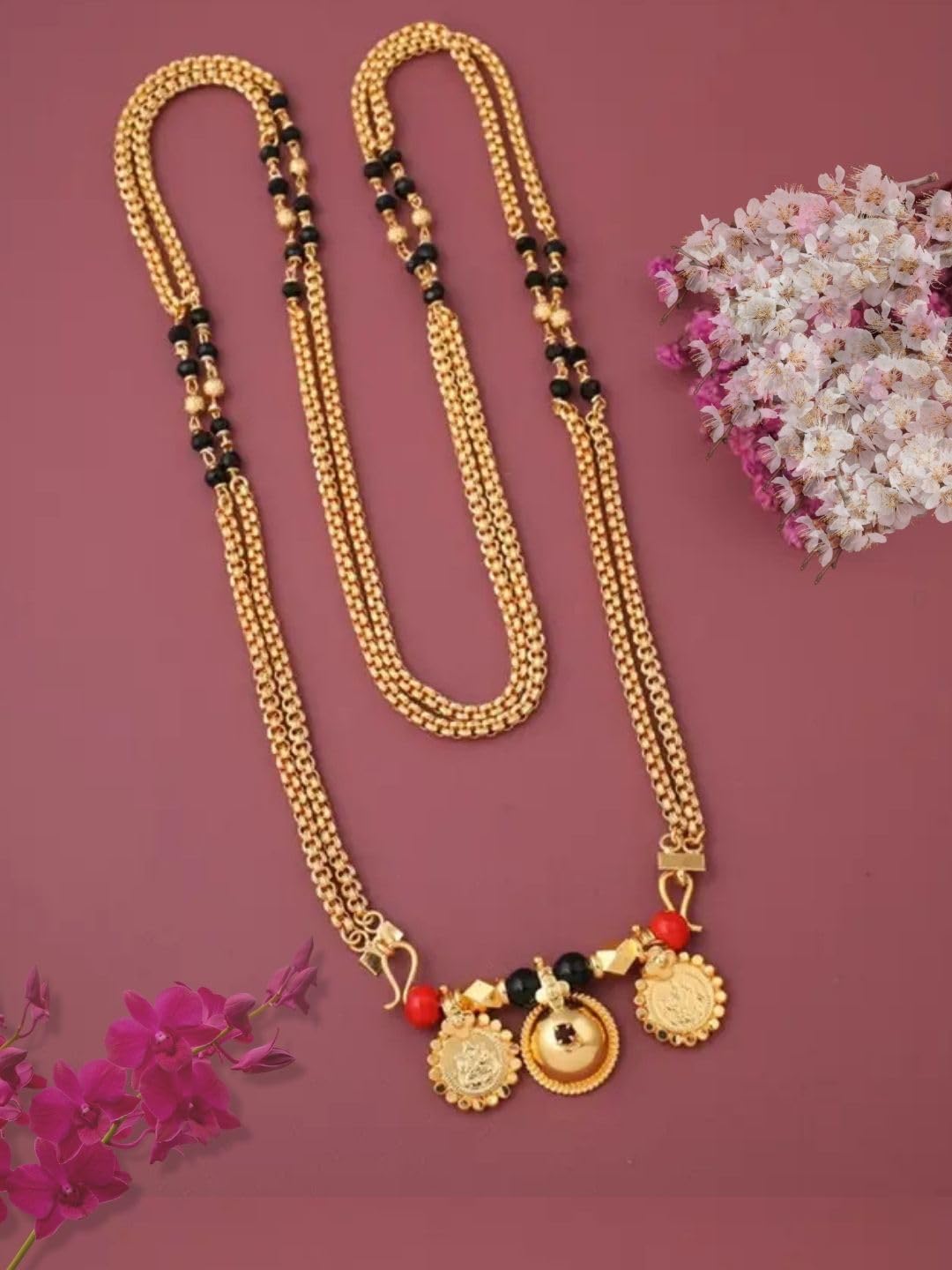 Comes with a stylish double black bead chain (Nallapusalu style) that gives a graceful long mangalsutra look and enhances your traditional outfit.-image-25