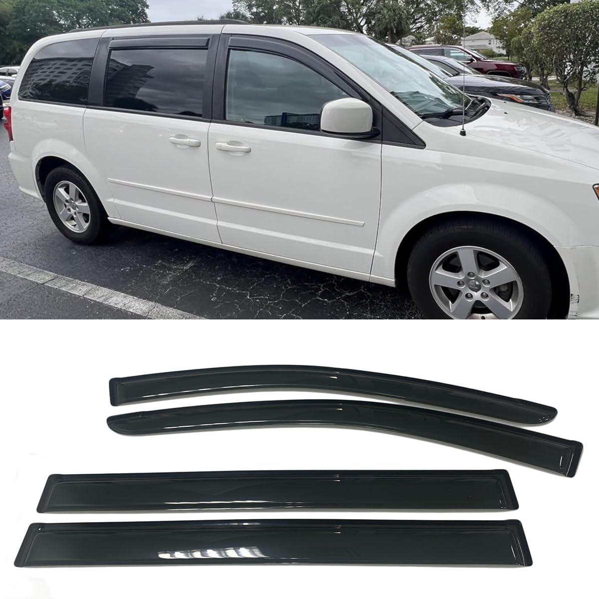 Smoke Tinted Window Sun Rain Visors Guard Wind Deflector Shade Compatible with Dodge Grand Caravan 2008-2020