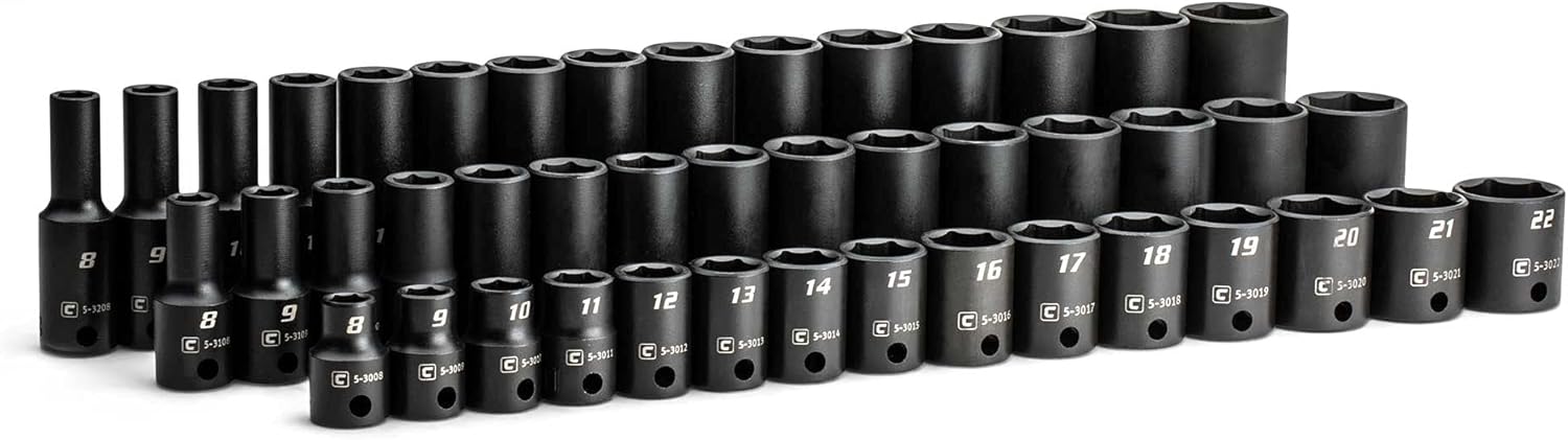 Capri Tools 3/8 in. Drive Shallow, Semi-Deep and Deep Impact Socket Set, Metric, 8 to 22 mm, 45-Piece