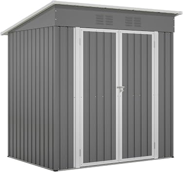 Outdoor All-Weather Metal Storage Shed with 2 Lockable Doors for Garden Backyard Lawn Organizes Waste Bulky Equipment Features Grey G