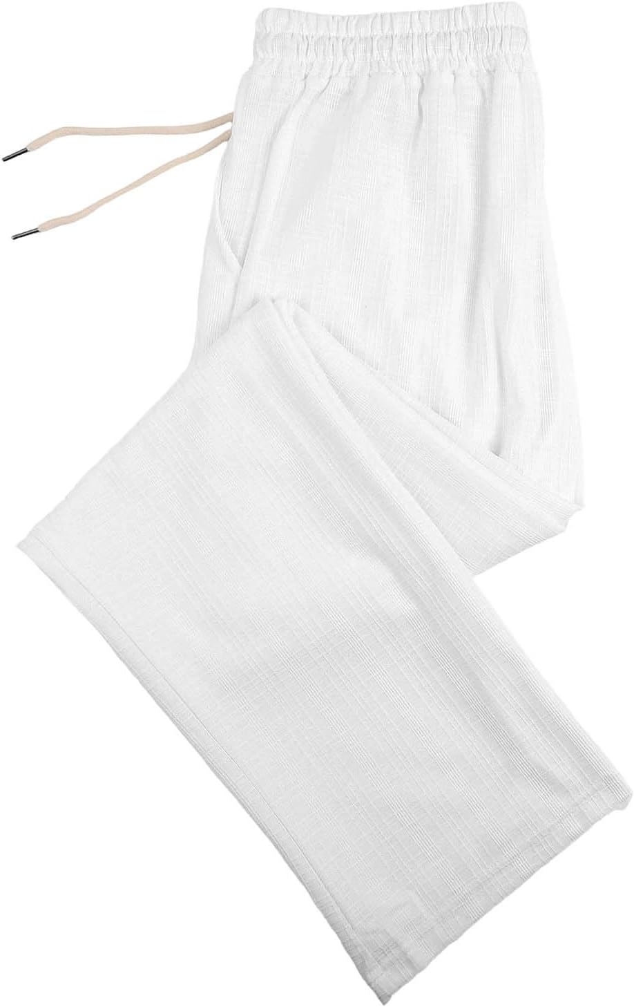 Men's Cotton Linen Pants Lightweight Drawstring Elastic Waist Slacks Loose Fit Straight Legs Beach Yoga Trousers Pockets