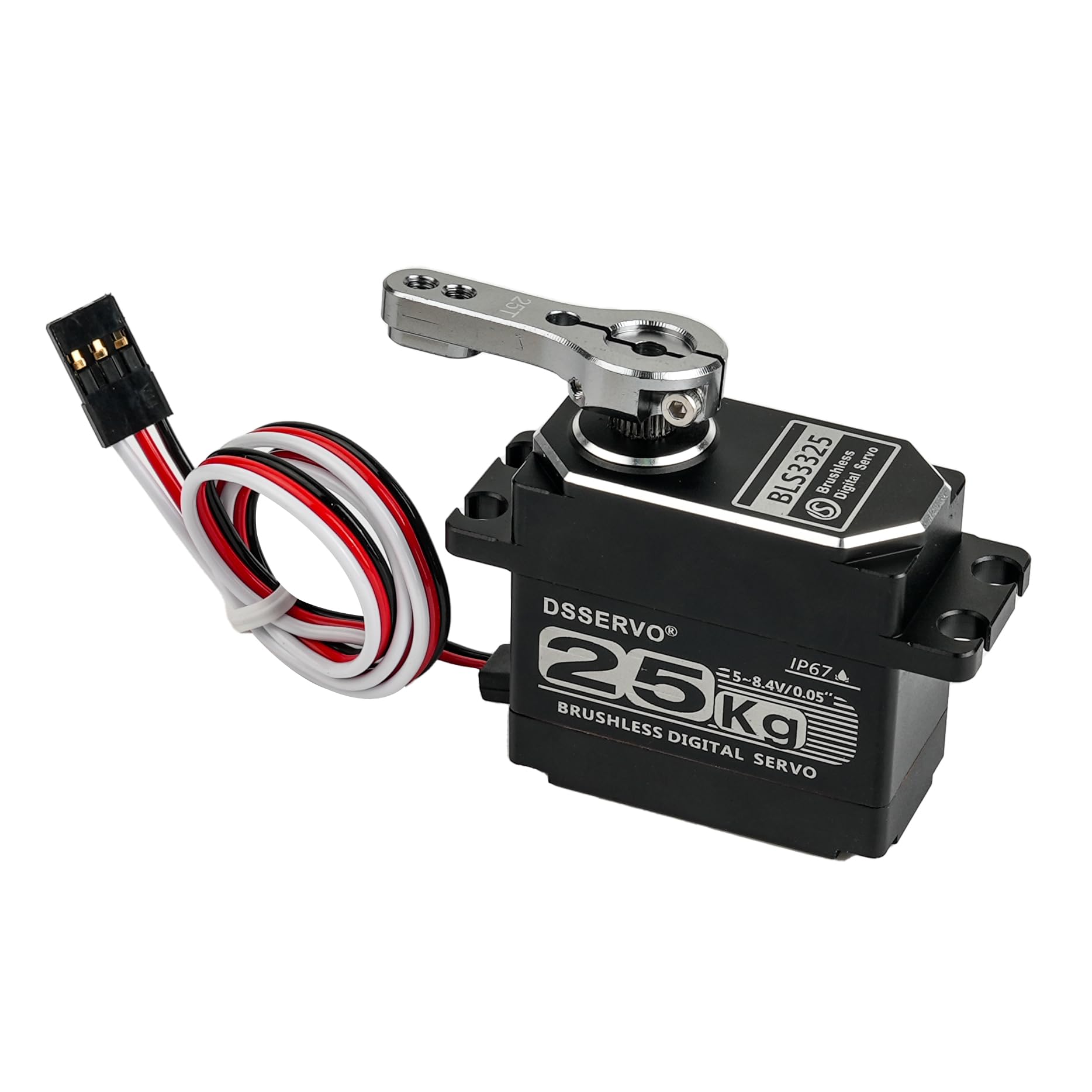 Serwo RC o wysokiej prędkości 25 kg, bezszczotkowy, w pełni metalowy silnik cyfrowy ze stali nierdzewnej, wodoodporny 8,4 V, IP67 z klaksonem serwo 25T, do samochodów, robota, arduino