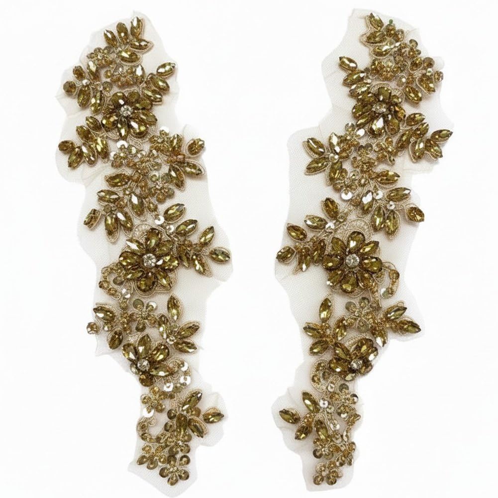 Fituenly Sparkling Rhinestone Applique, Handmade Crystal Sew on Patches, Diy Craft Embellishments for Dress Clothes, Wedding Bridal Supplies