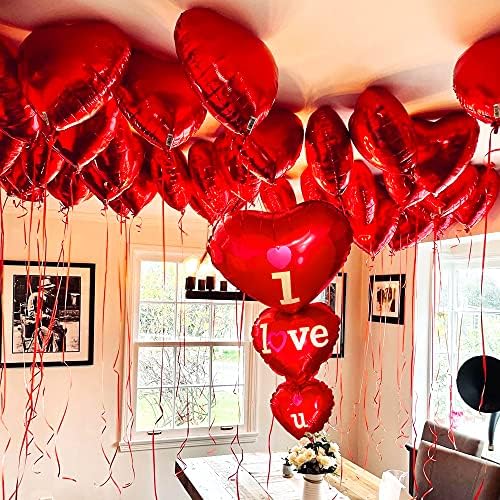 Katchon, XtraLarge 12+1 Red Heart Balloons - Pack of 13 Set | Big 36 Inch I Love You Balloons for Romantic Decorations Night | Happy Anniversary Proposal Balloons | Happy Birthday My Love Balloon