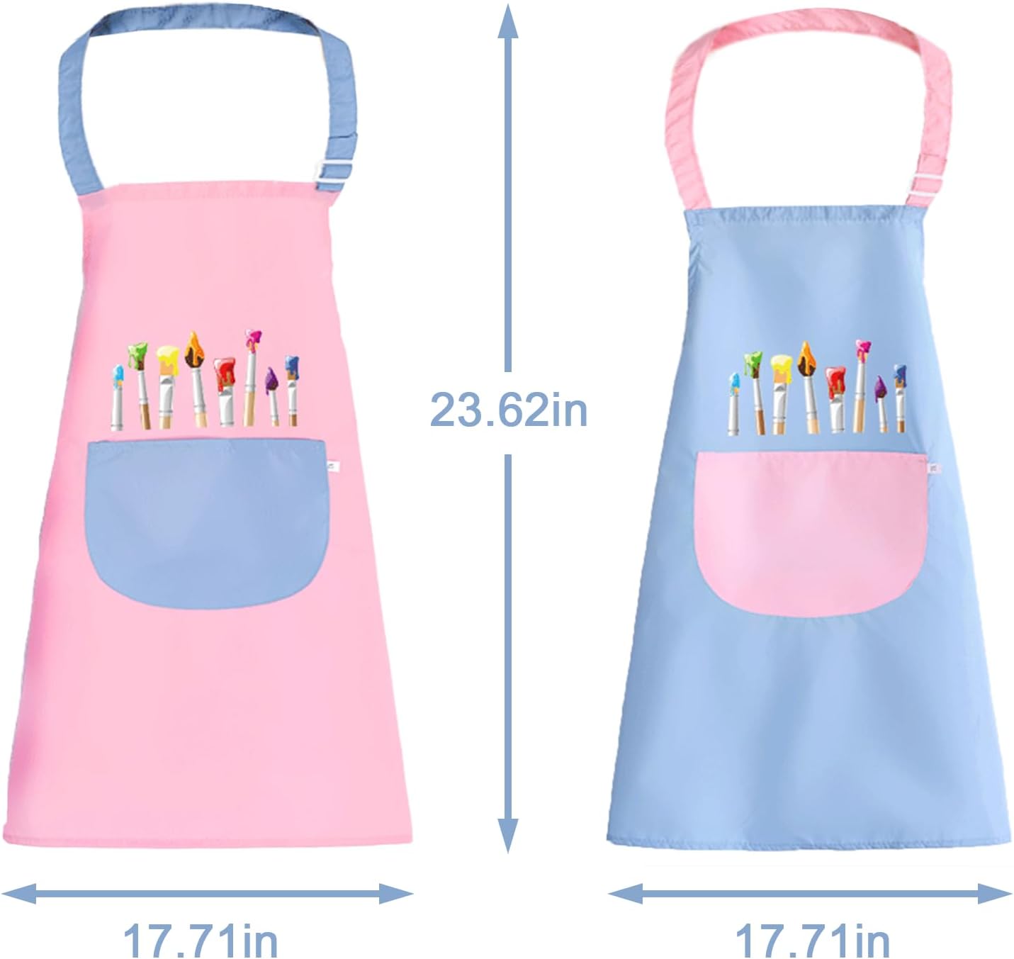 2 PCS Adjustable Children's Apron,Pink and Blue Kids ApronWith Big Pocket,Girls Boys Waterproof Bib for Painting Crafting Cooking Baking. image 2