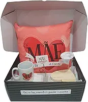 Super Kit Presente Dia Mães Almofada Caneca Mini Coador Café (Rosa)