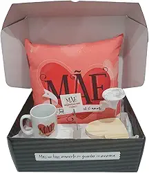 Super Kit Presente Dia Mães Almofada Caneca Mini Coador Café (Rosa)