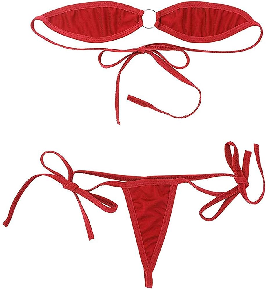 ROUXOUSWomen's Poly Cotton Micro Bikini Set Exotic Lingeire Set G-String Thongs